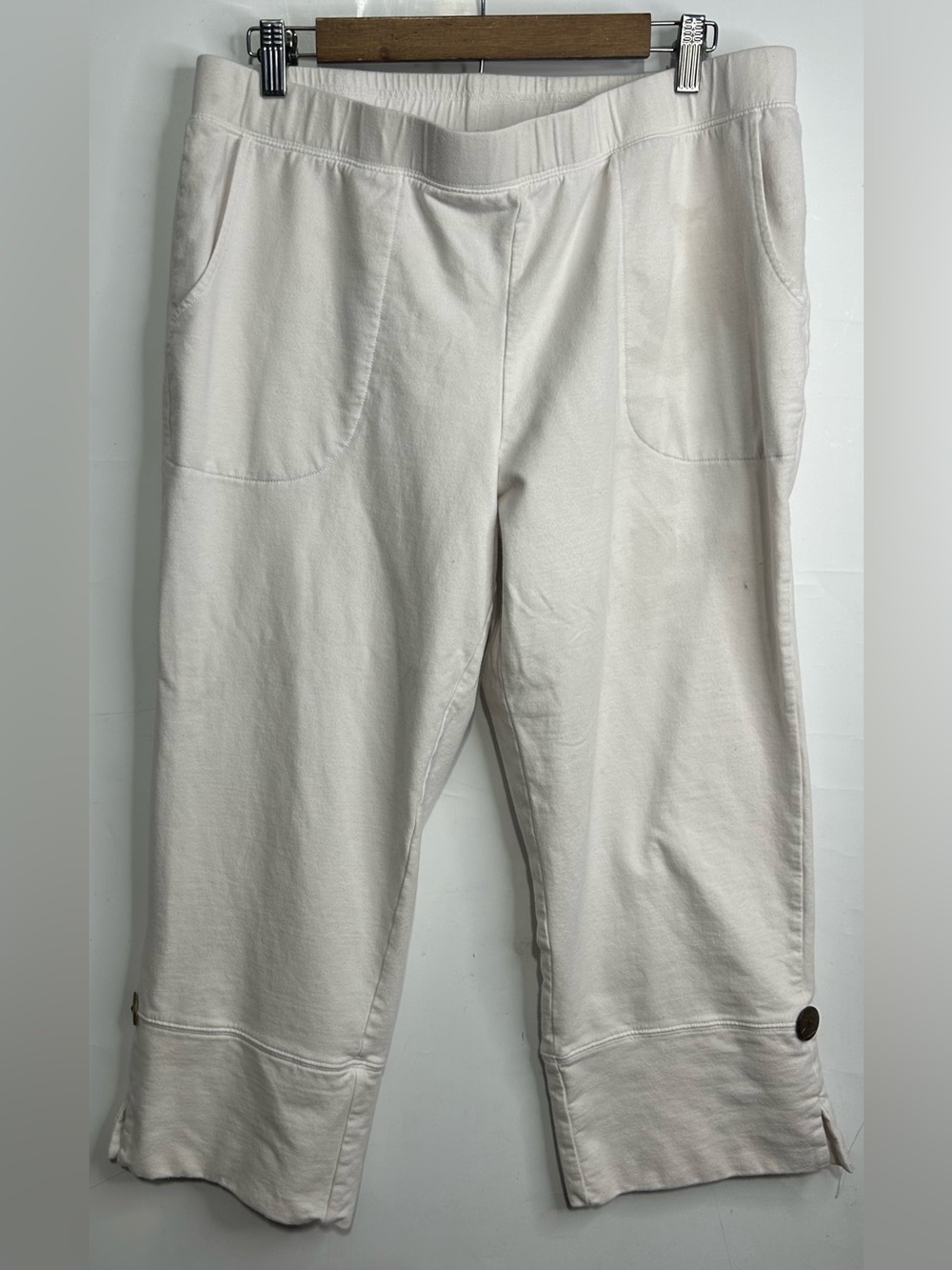 White Pull On Cropped Trouser Pants Large